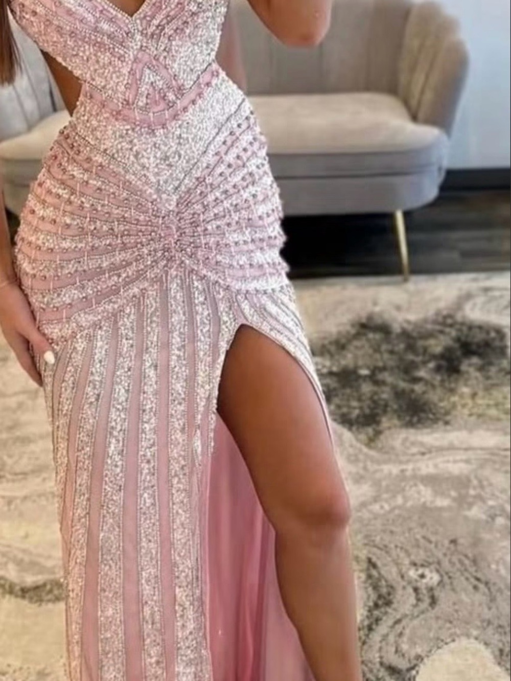 Portia and Scarlett Pink Sequin Prom Dress